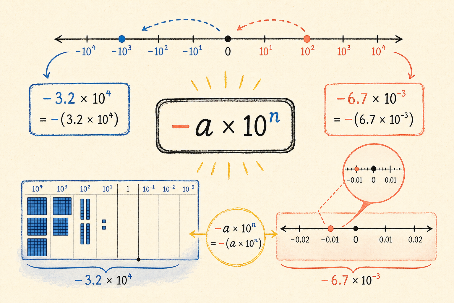 Editorial math illustration for Scientific Notation - Negative Numbers