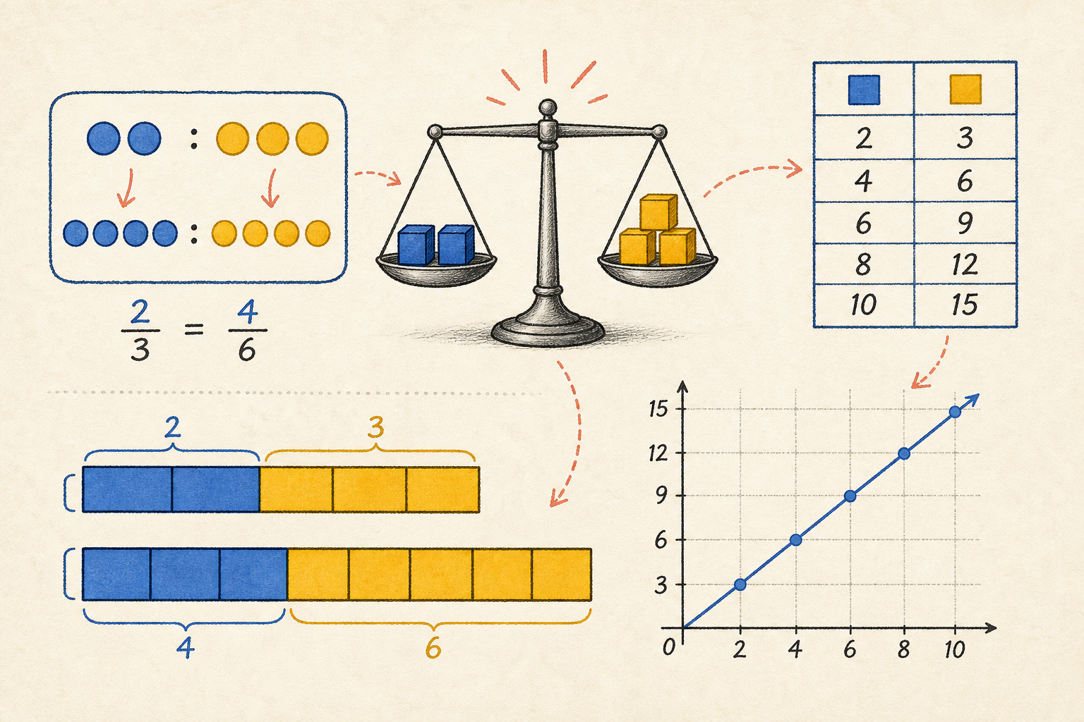 Editorial math illustration for Ratios and Proportional Relationships