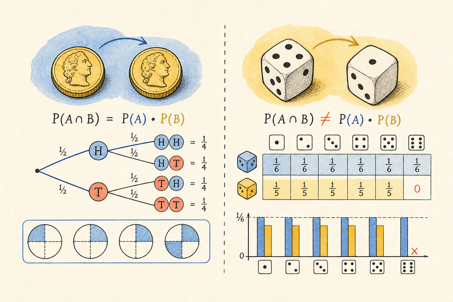 Editorial math illustration for Independent and Dependent Events