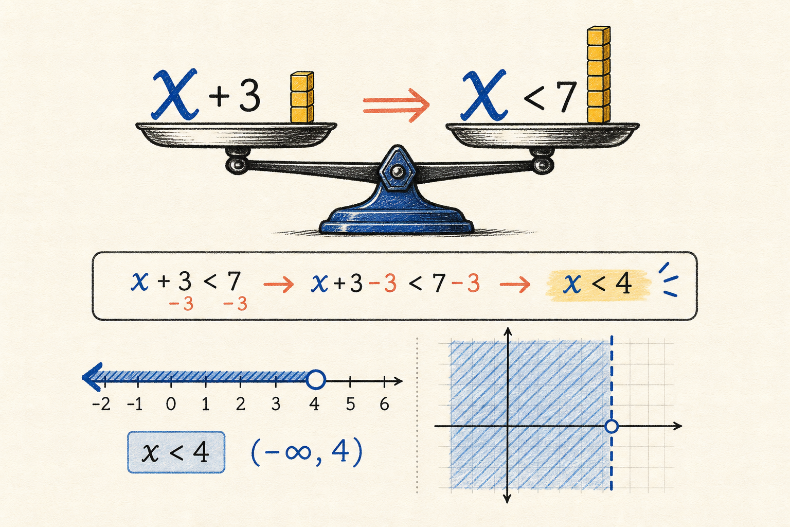 Editorial math illustration for Solving One-Variable Inequalities