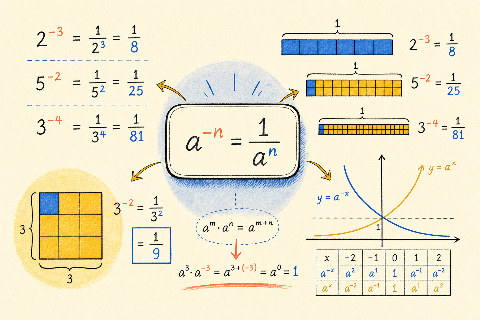 Editorial math illustration for Understanding Negative Exponents