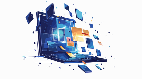 Picture of Laptop with Programs flying out of screen