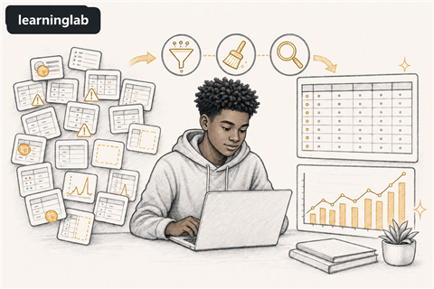 Line-art illustration for Cleaning and Analyzing Digital Datasets