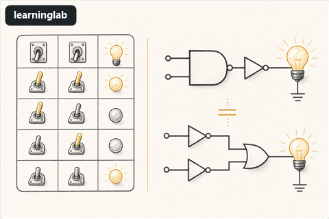 Line-art illustration for Truth Tables, Boolean Logic, and De Morgan's Laws
